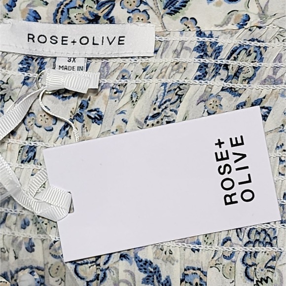 Rose & Olive blue &‎ white floral smocked yoke boho peasant blouse plus size 3X - Picture 7 of 9